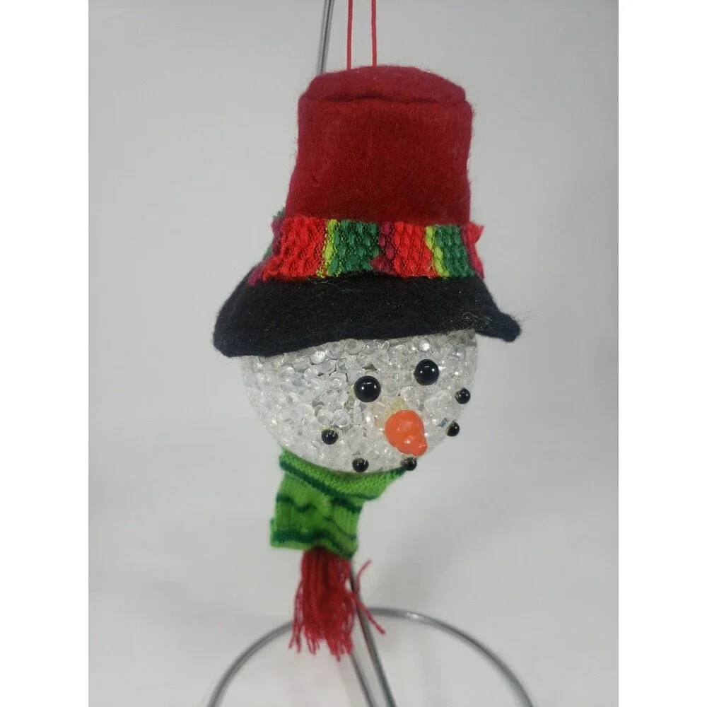 Melted Popcorn Snowman Head Ornament Light Up LED Color Changing Plastic Acrylic